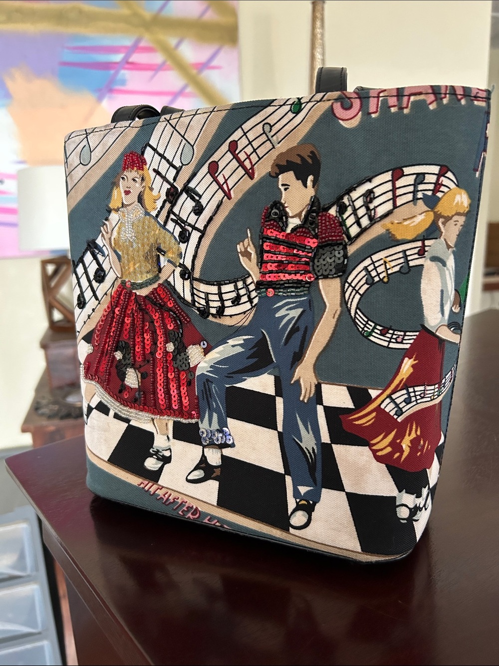 Vintage Dance Scene Sequin Tote Bag - Multicolor